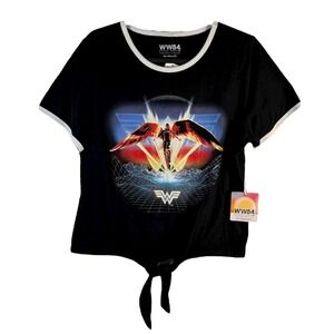 Her Universe Wonder Woman 1984 WW84 Women's Lg Tie-Front Graphic Tee Black Retro